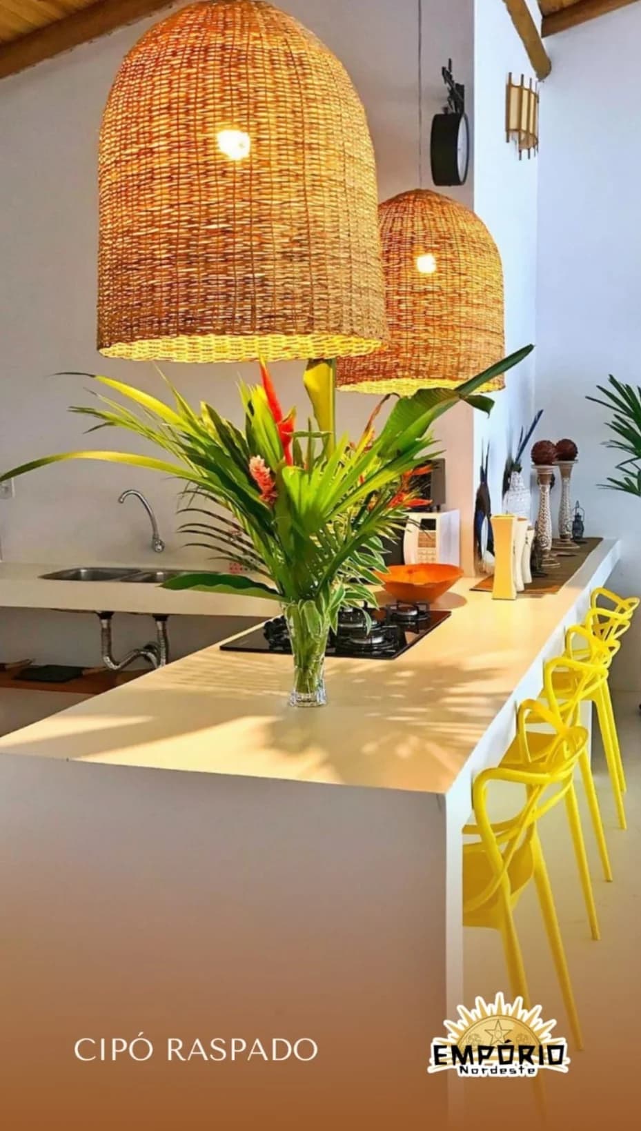 Luminária Cilindro 50 X 45 Cipó Raspado